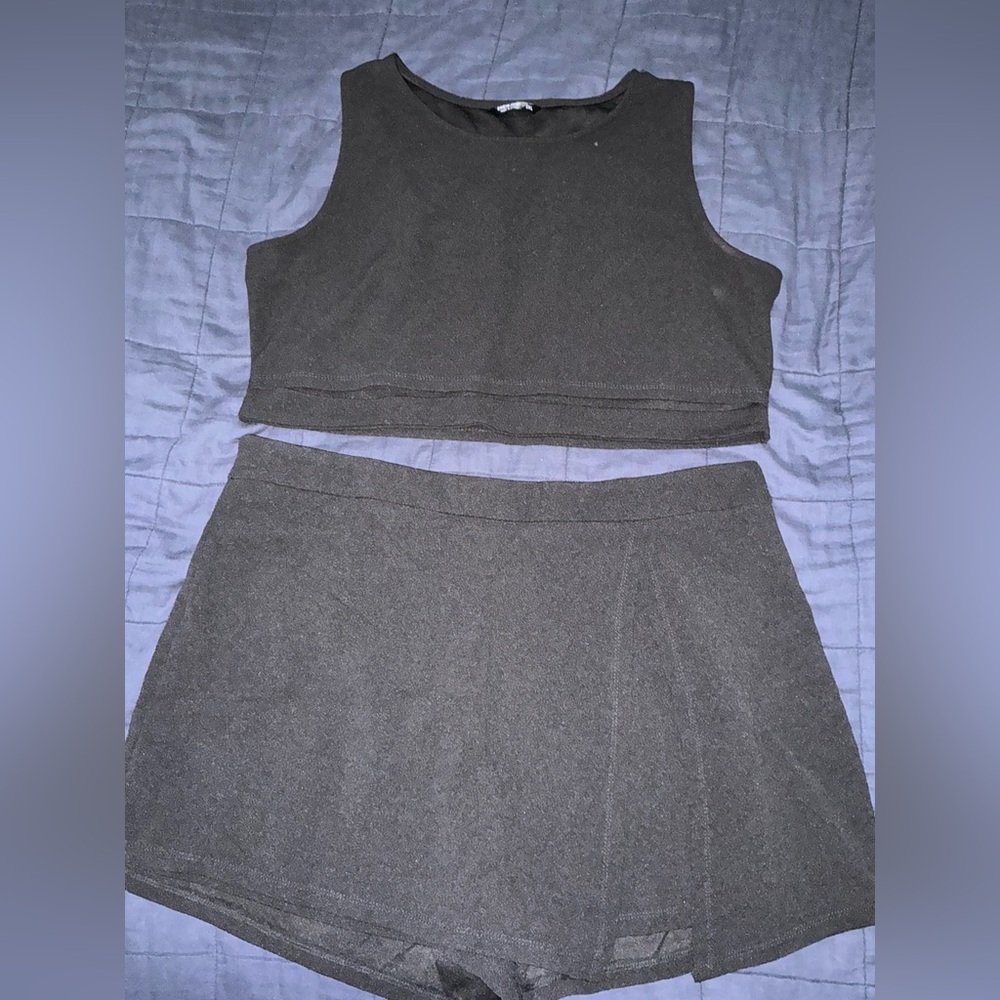 SHEIN Curve Black Crop Top and Skort Set